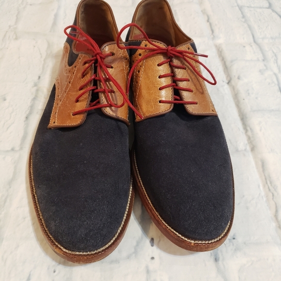 Johnston & Murphy Blue and Tan Oxfords with Red Laces - Picture 8 of 13
